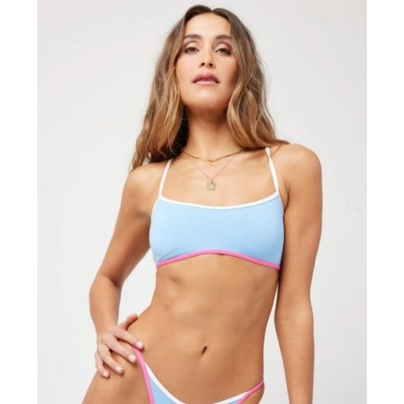 L*Space Pamela Bikini Top Racerback in Blue Size Small - Picture 1 of 5